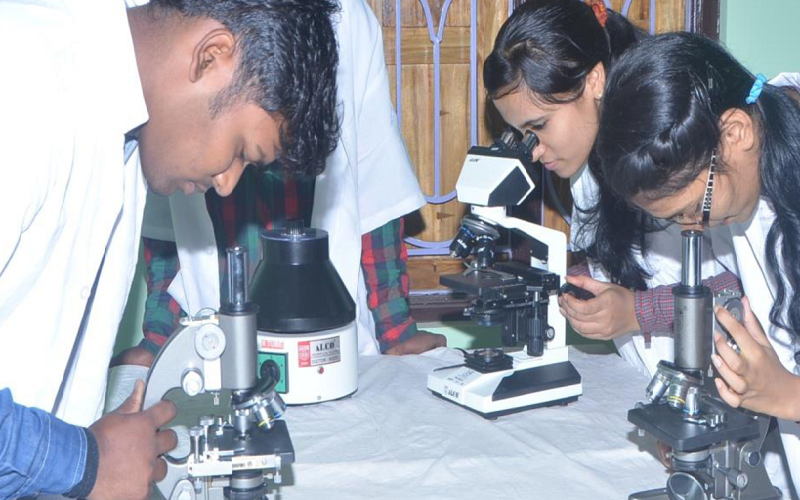 Student see in Microscope